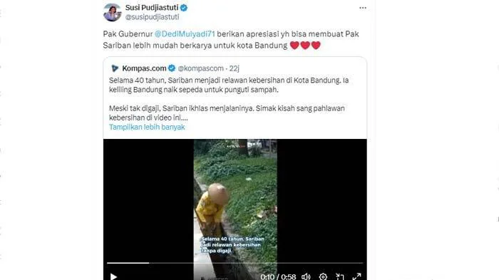 Cuitan Susi dalam Twitternya, soal keprihatinannya pada Sariban.