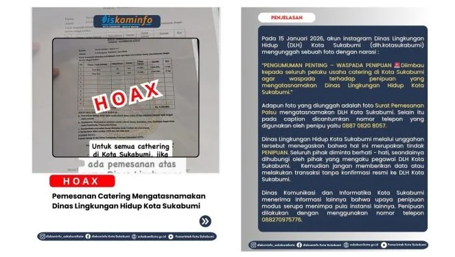 Upaya penipuan tersebut berupa pemesanan makanan kepada pihak penyedia jasa catering.Dok-Diskomimfo Kota Sukabumi