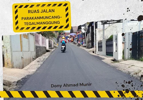 Sisa perbaikan ruas jalan Parakanmuncang-Tegalmanggung di Desa Cimanggung, Kecamatan Cimanggung diperbaiki.Diskomimfosanditik