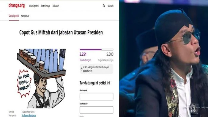 Petisi copot Gus Miftah beredar luas ke publik.