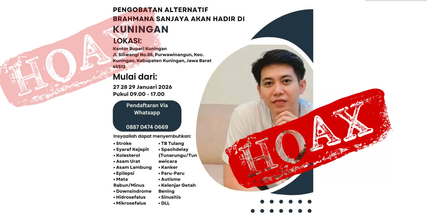 Informasi mengenai rencana kegiatan Pengobatan Alternatif Brahmana Sanjaya yang diklaim akan digelar di Kantor Bupati Kuningan pada 27–29 Januari 2026 dipastikan sebagai informasi palsu dan bermuatan penipuan.Dok-IKP/Diskomimfo Kuningan