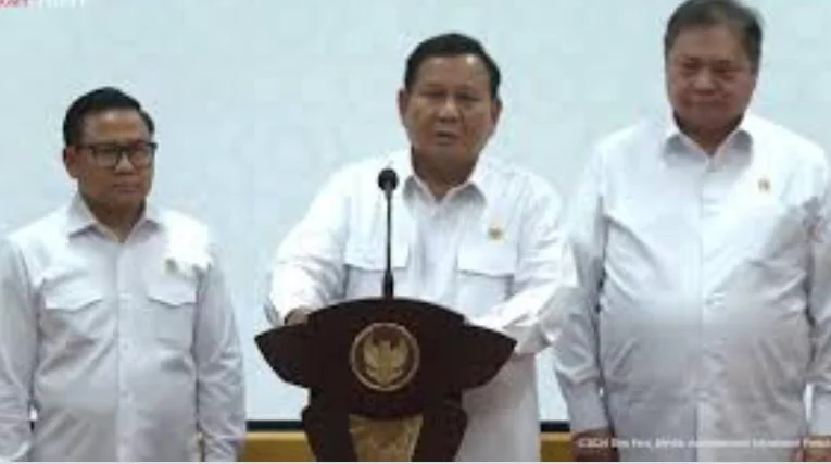 Prabowo Subianto didampingi Muhaimin Iskandar dan Airlangga Hartarto (Dok-int)