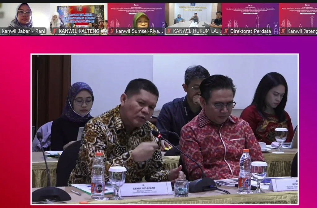 Kanwil Kemenkum Jabar Simak Pembahasan Pembentukan Satgas Pengawasan PNBP Layanan Jaminan Fidusia Oleh Ditjen AHU dan OJK.Ist