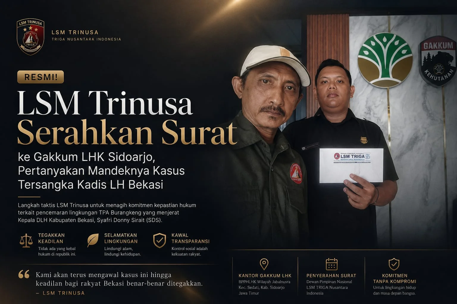 Perwakilan LSM Trinusa Mempertanyakan status Tersangka Kepala DLH Bekasi SDS.Dok-Narasumber