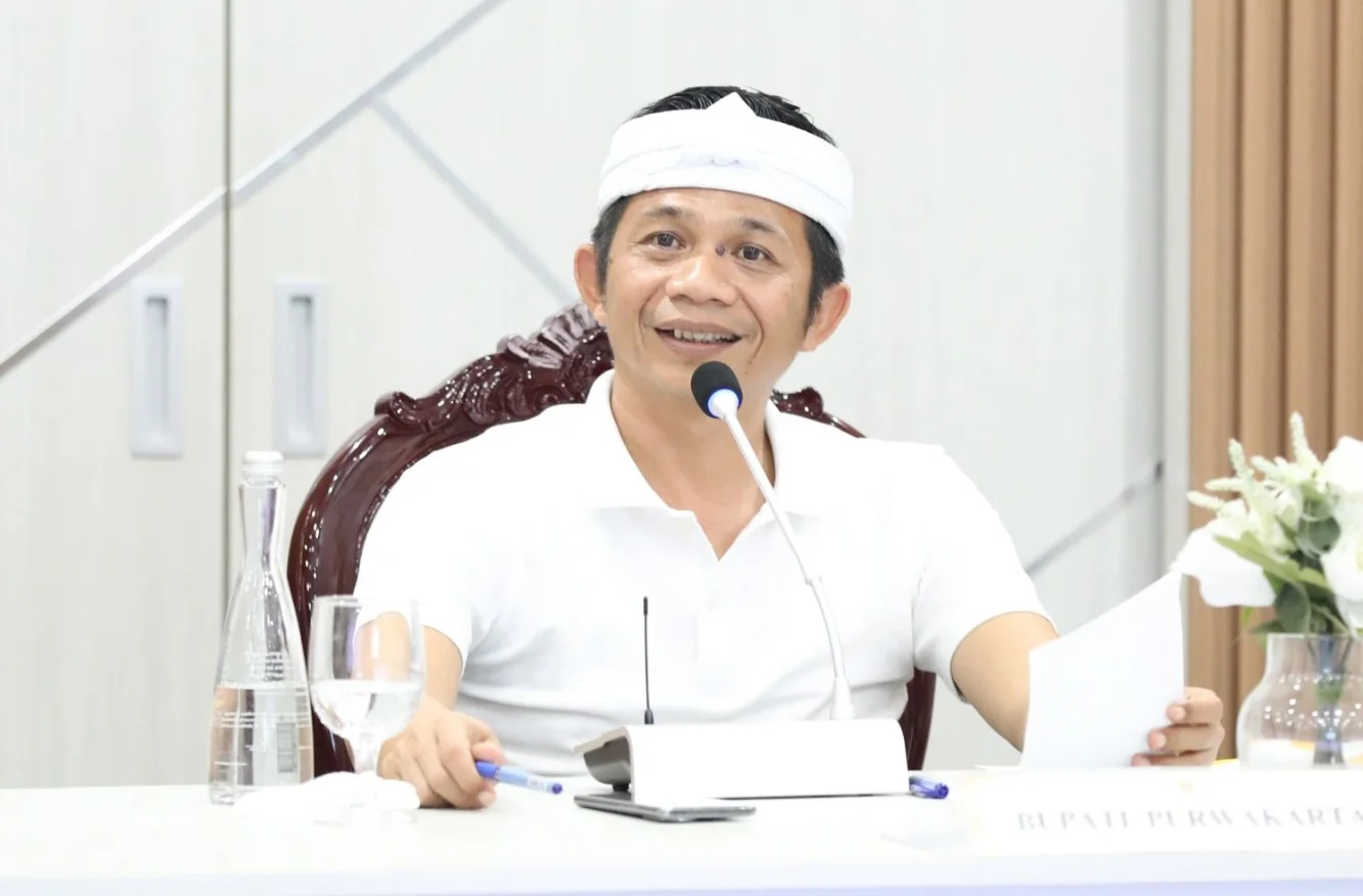 Bupati Purwakarta, Saepul Bahri Binzein menyampaikan permohonan maaf kepada seluruh perangkat desa se-Kabupaten Purwakarta atas keterlambatan pembayaran penghasilan tetap.Dok-Diskominfo Purwakarta