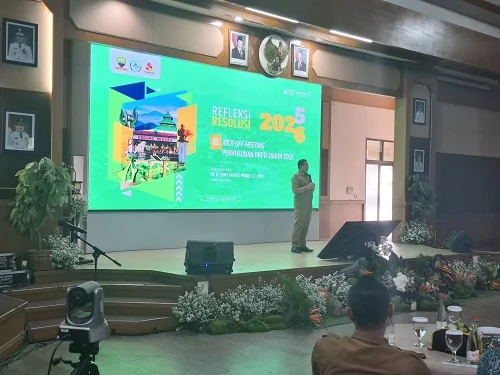 Bupati Sumedang Dony Ahmad Munir menyampaikan resolusi pembangunan Kabupaten Sumedang tahun 2026.Diskomimfosanditik