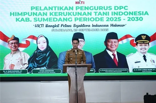 Wabup Fajar saat Pelantikan DPC HKTI Kabupaten Sumedang Periode Tahun 2025-2030.Ist