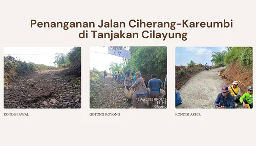 Kondisi ruas jalan Ciherang-Kareumbi di tanjakan Cilayung perbatasan Desa Margalaksana-Mekarrahayu diperbaiki secara gotong.Dok-Diskominfosanditik Sumedang