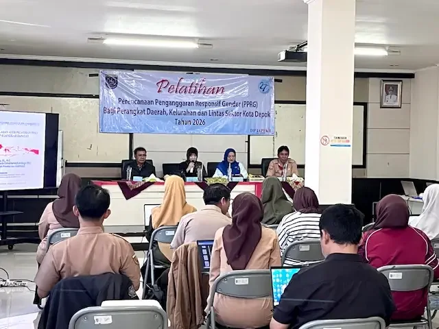 Kegiatan Pelatihan PUG dan PPRG bagi perangkat daerah, kelurahan, dan lintas sektor yang digelar di Gedung Balatkop, Kecamatan Sukmajaya, Selasa (14/04/26).(Foto: JD 02/Diskominfo Depok).